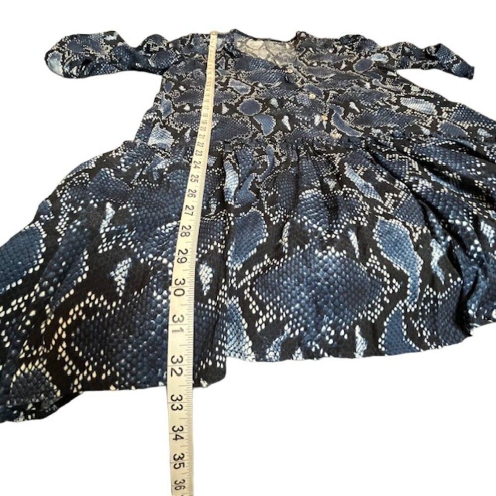 ZARA Dress Drop Waist Snakeskin Print Deep V-neck Button Blue Size Small - Picture 8 of 10